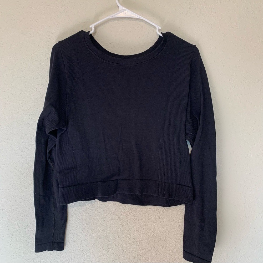 All in Motion Women XXL Black Seamless‎ Ribbed Cropped Long Sleeve Active Top